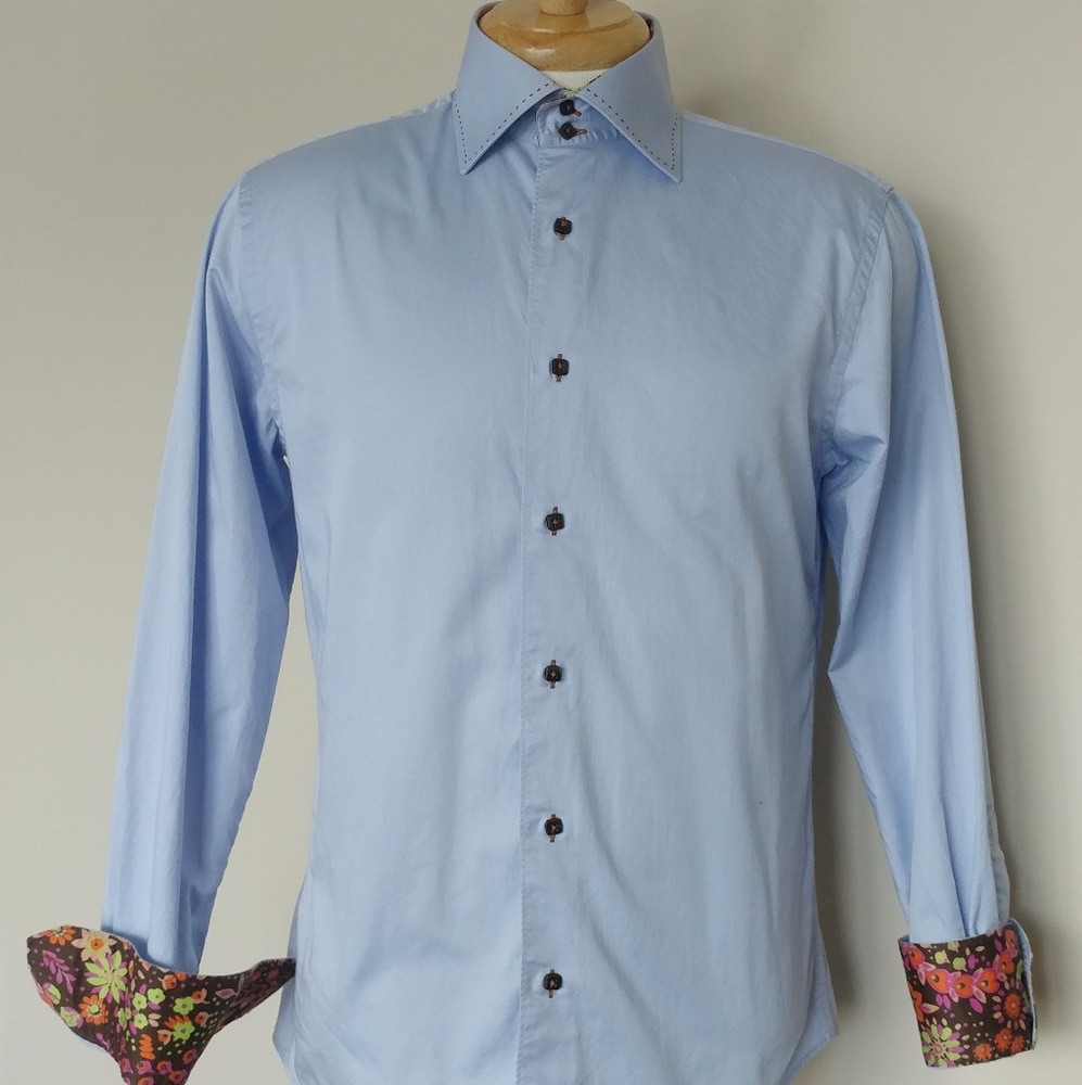 Men's Slim Fit Button Down Shirt Contrasting Cuffs
